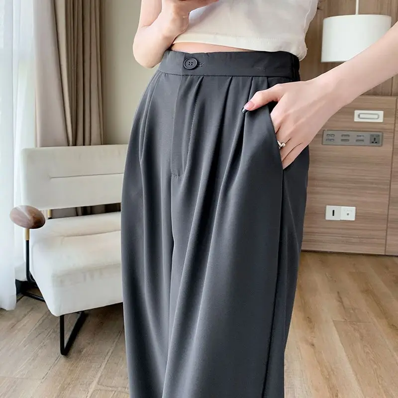 2024 Elegant Fashion Harajuku Slim Fit Female Clothes Loose Casual All Match Sports Pants Solid Pockets Button Wide Leg Pants