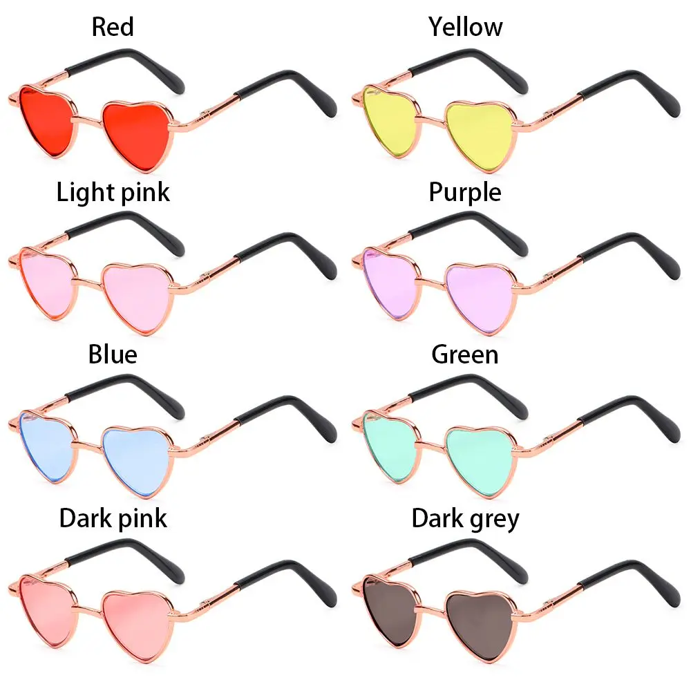 Cute 8CM Miniature Sunglasses Heart Shape Metal Frame Glasses For 14Inch &18Inch Dolls Accessories Plush Toys Doll Eyeglasses