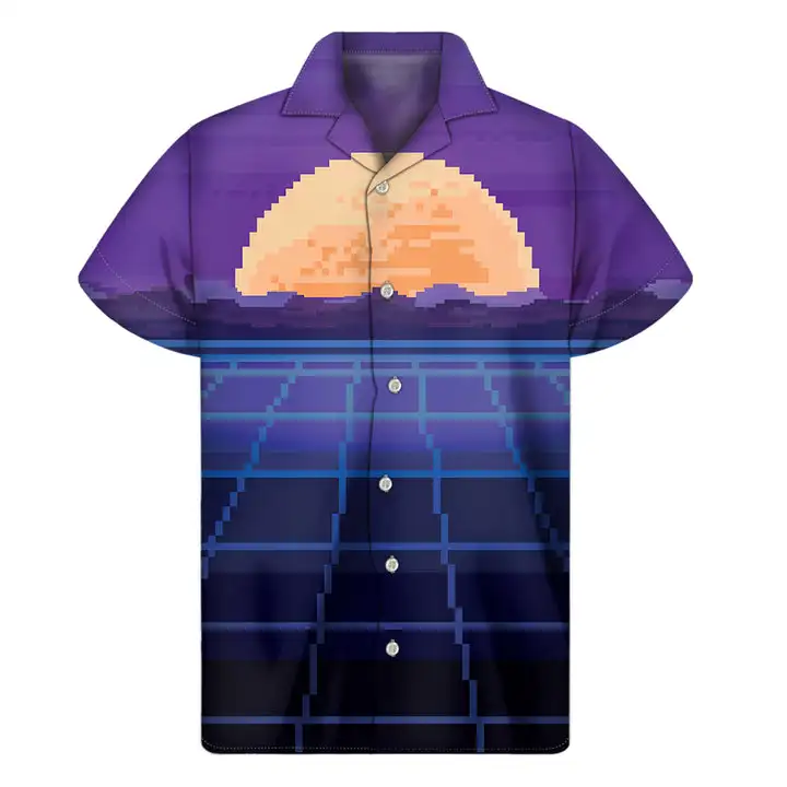 2024 Summer New Gaming Pixel Emoji Pattern Men's Hawaiian Shirt Casual Button Lapel Unisex Shirt Pixel Style Fashion Shirt 4