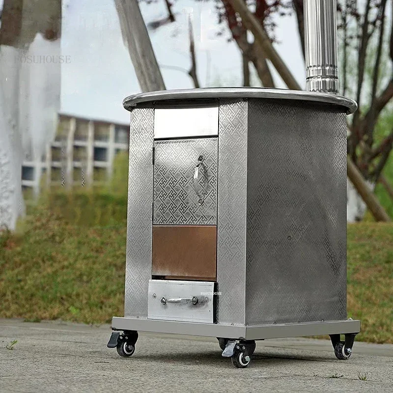 Portable Fire Pits Mobile Outdoor Firewood Stove Household Rural Energy-saving Stove Stainless Steel Fire Wood Heater N
