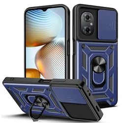 Shockproof Armor Case with Ring Holder and Slide Lens Protector for Xiaomi Poco M4 5G (Blue)