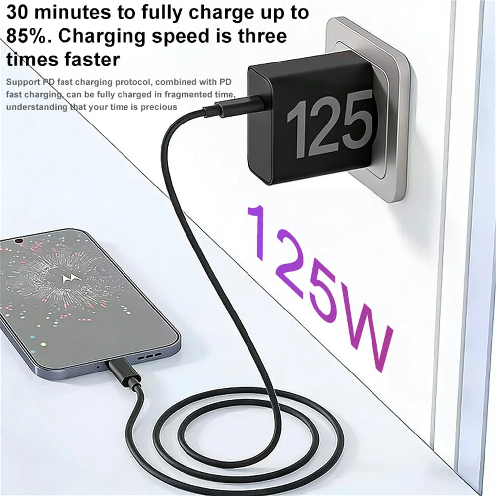 NOUVEAU Chargeur Original 125W pour Motorola USB C Type-C Charge Rapide pour Téléphone Motorola Adaptateur 125W Câble de Charge Rapide Accessoires