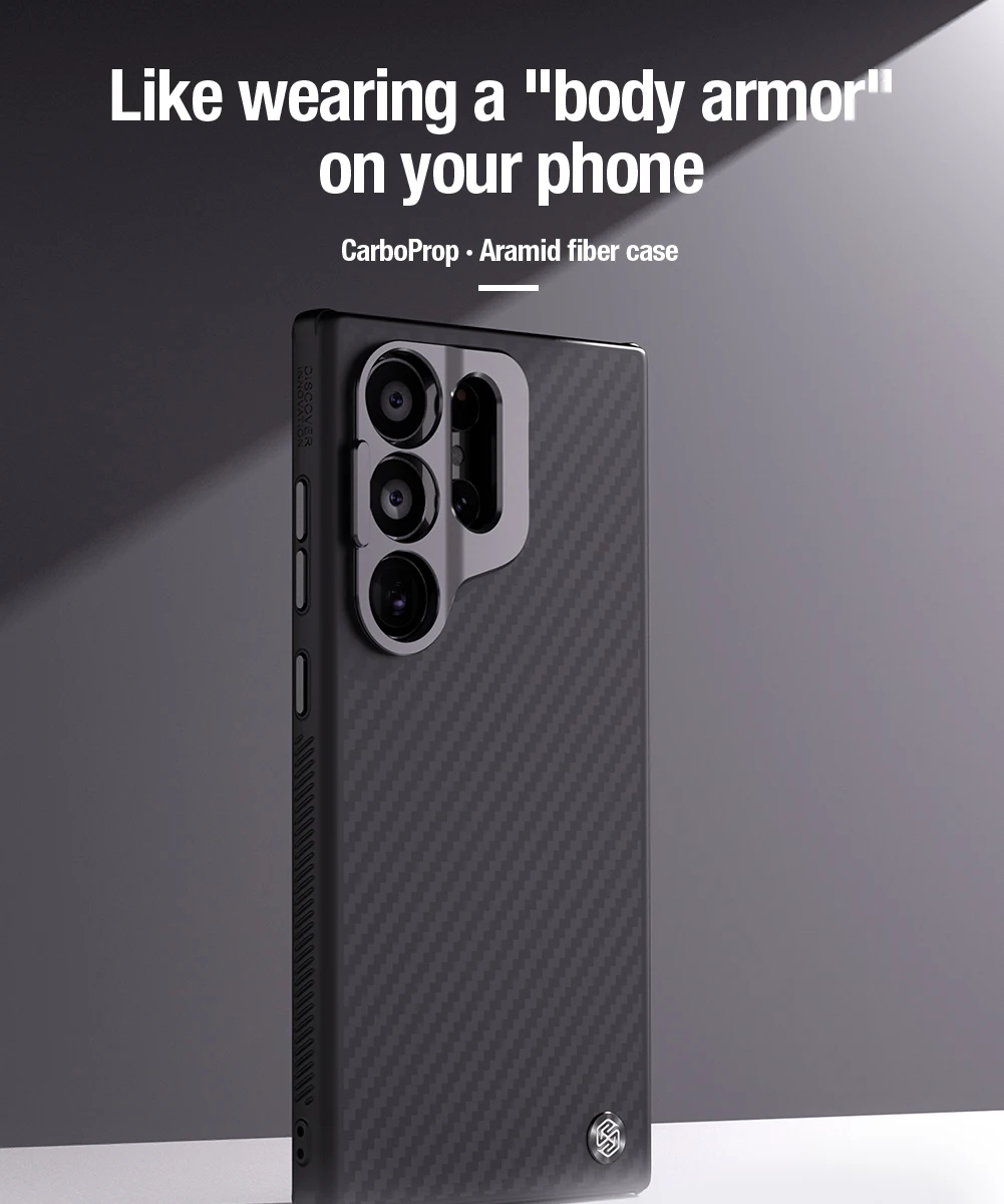 삼성 갤럭시 S24 울트라 5G 케이스 닐킨 아라미드 섬유 탄소 소품, 스탠드 카메라 케이스, 헤비 듀티 렌즈 보호 커버