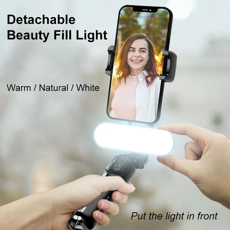 Gimbal Stabilizer Selfie Stick Tripod with Fill Light Wireless Bluetooth Monopod for Samsung Xiaomi IPhone Cell Phone Smartphone