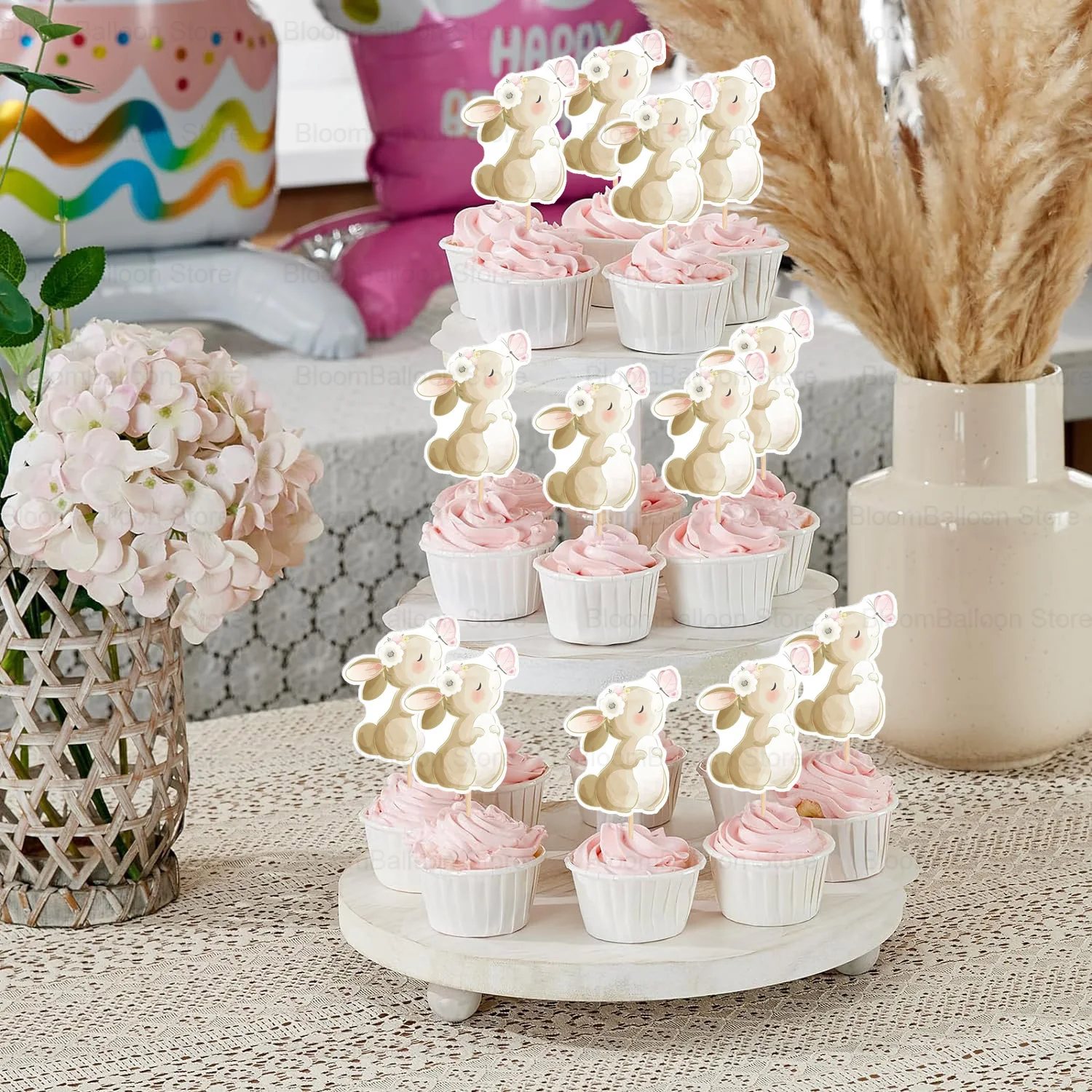 24 Stück Osterhasen Cupcake-Topper – Aus Karton, Mit Zahnstochern | Für Osterparty, Geburtstag, Babyparty | Deko Für Cupcakes, Kekse & Desserts