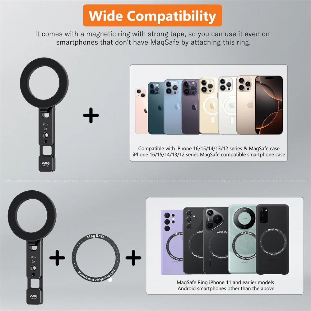 VRIG 다기능 자기 전화 홀더 w 1/4 -20 MagSafe iPhone 안드로이드 마이크 조명용 콜드 슈 데스크탑 전화 삼각대 마운트