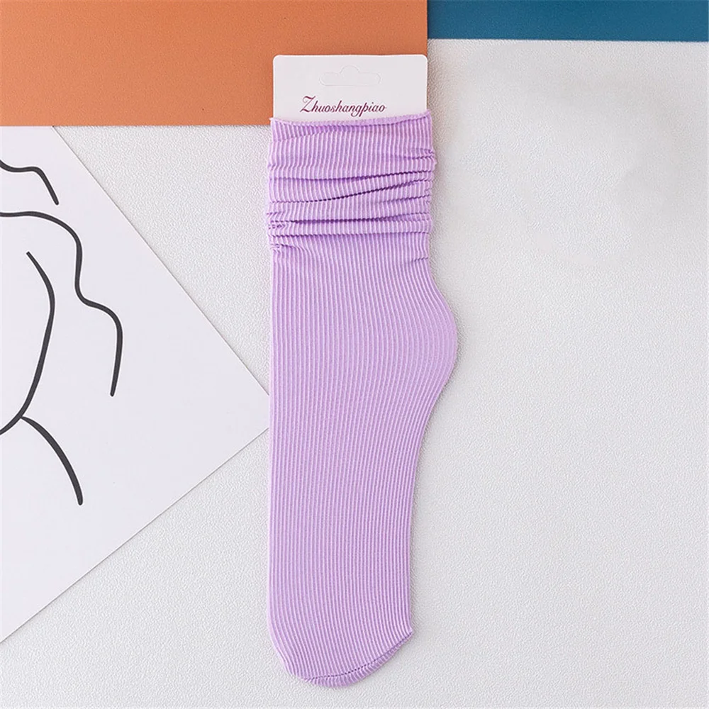 Women Girls Summer Thin Loose Socks Velvet Soft Breathable Long Socks Solid Color Black White Khaki Beige Harajuku High
