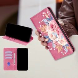 Floral Magnetic Leather Flip Wallet Case with Card Slots and Holster - iPhone 15 Plus (Pink)