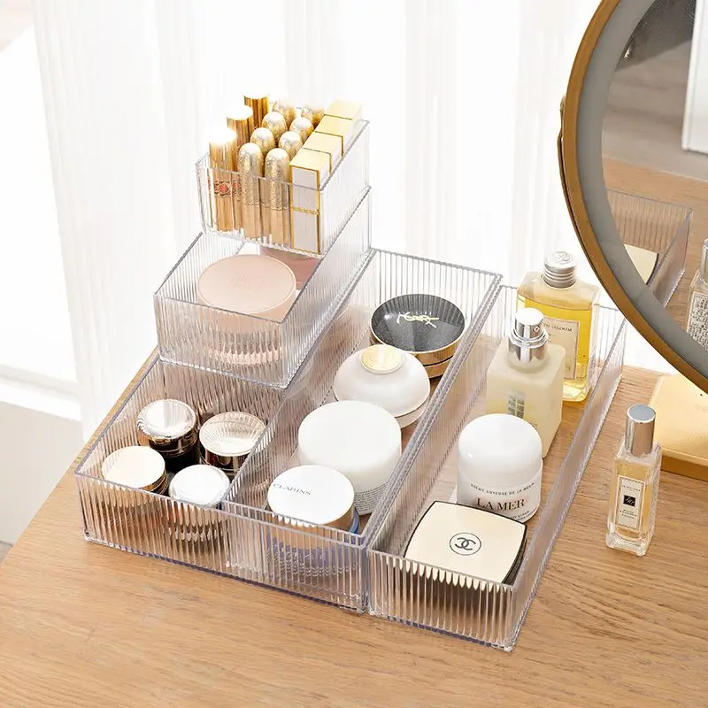 Stackable Clear Plastic Storage Box Vanity Kitchen Bathroom Drawer Divider Home Office Cosmetics Jewelry Utensils Organizer Tray