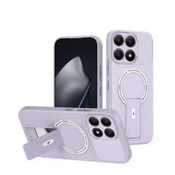 Luxury Folding Kickstand Magnetic Matte Phone Case - Shockproof Cover with Premium Skin Feel for Xiaomi 15T (Purple)