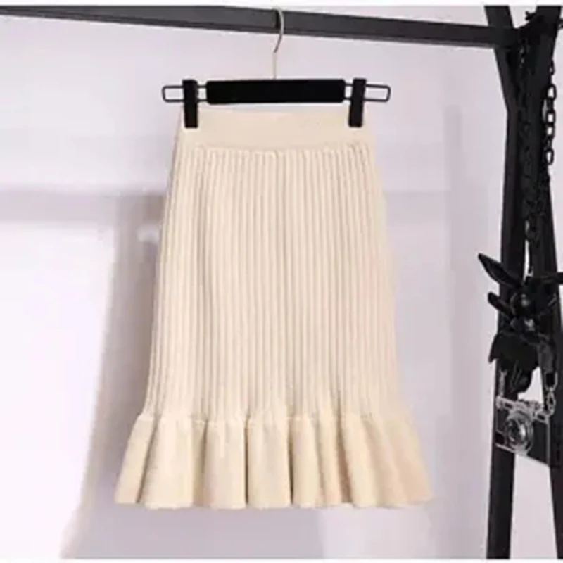 skorts for women Lucyever 2021 Vintage Knitted Mermaid Skirt Women Autumn Elastic High Waist Midi Skirts Woman Streetwear Package Hip Saias Mujer silk skirt Skirts