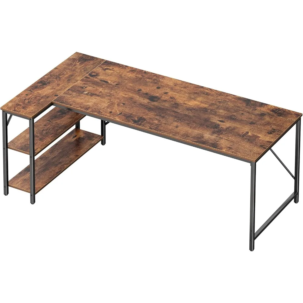 Huuger L Shaped Desk, 63 Inches Computer Desk with Reversible Storage Shelves, for Gaming Corner Home Office Writing Study, Meta