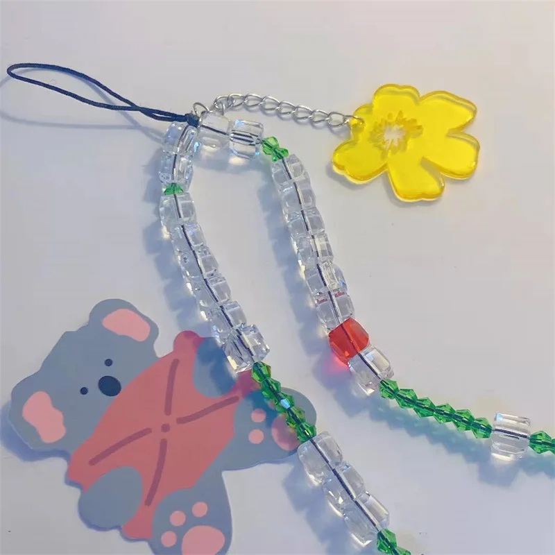 2022 Newest Designer Summer Transparent Crystal Beads DIY Flower Mobile Phone Lanyard Stone Cellphone Chain For Wome