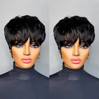Perruques Pixie Cut pour femmes, perruque courte en cheveux humains avec frange, perruque Pixie Cut à couches, cheveux humains brésiliens 9A, perruque entièrement fabriquée à la machine 2
