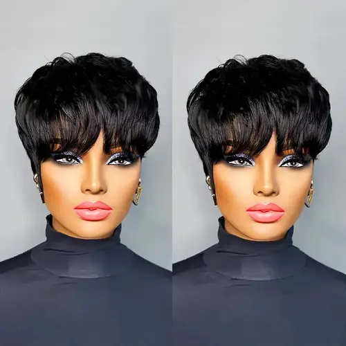 Pixie Cut Wigs For Women Human Hair Short Bob Wig With Bangs Layered Pixie Cut Wig 9A Brazilian Human Hair Full Machine Made Wig - Image 2