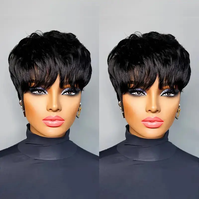 Pixie Cut Wigs For Women Human Hair Short Bob Wig With Bangs Layered Pixie Cut Wig 9A Brazilian Human Hair Full Machine Made Wig - Image 2