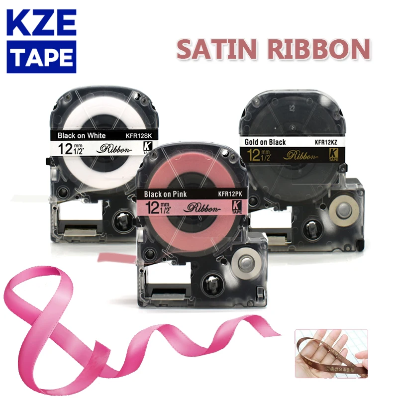 

12mm Satin Ribbon SFR12BK SFR12PK SFR12KZ SFR12NZ SFR12GZ SFR12RZ Tape Compatible For Epson LW-300 LW-400 Label Maker