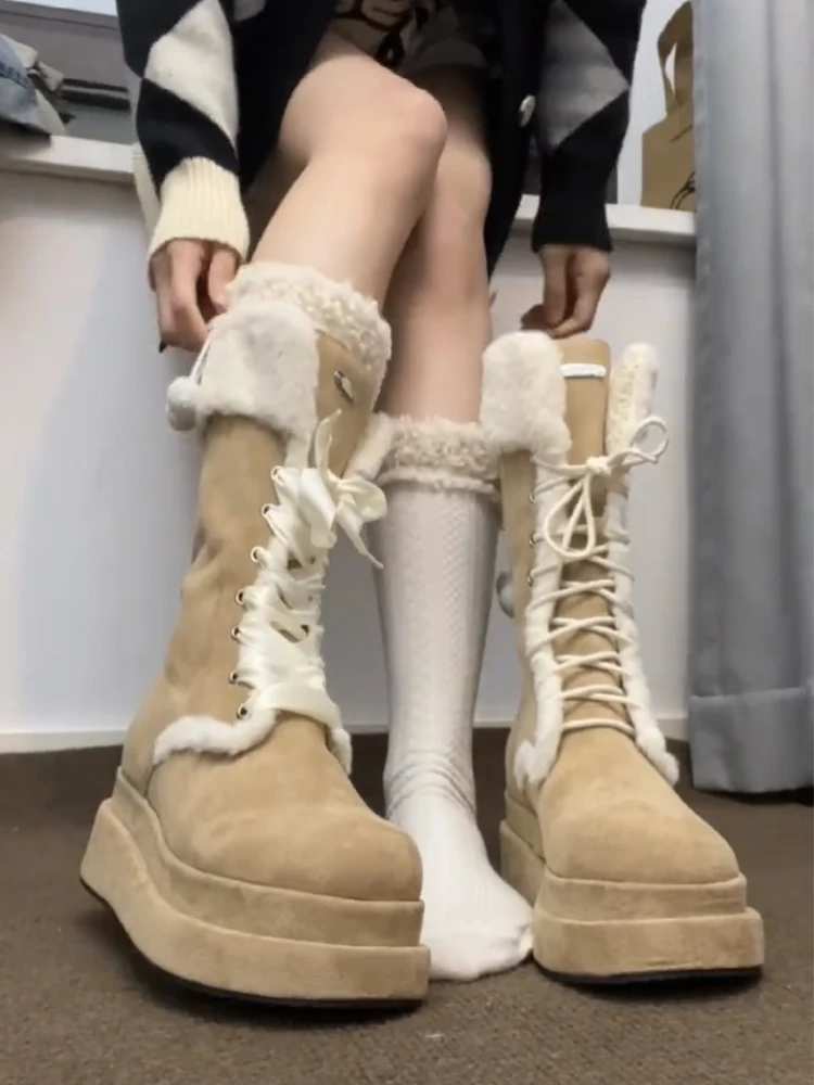 Warm and plush Martin boots with thick soles for women's 2023 new winter fur integrated fashion snow boots