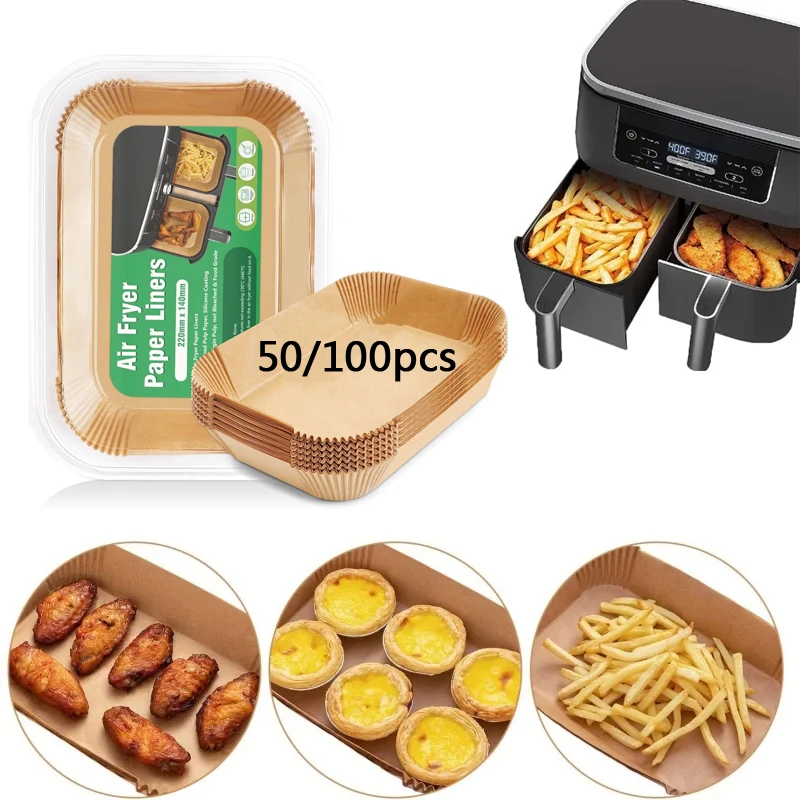 Rettangolo Usa E Getta Friggitrice Ad Aria Carta Antiaderente Cucina Airfryer Mat Antiolio Micro-Wave Bbq Pad Cottura Carta Fodera Accessori