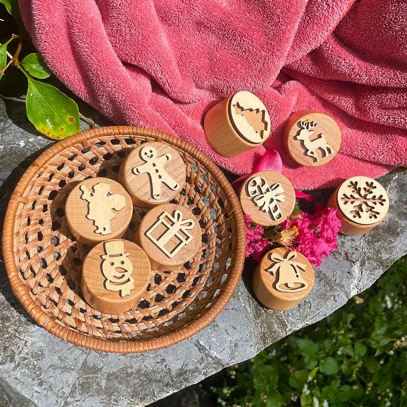 Wooden DIY Stamp Toy For Children Halloween Chirstmas Clay Stamps Handmade Toys Kids Art Painting Tool 6pcs