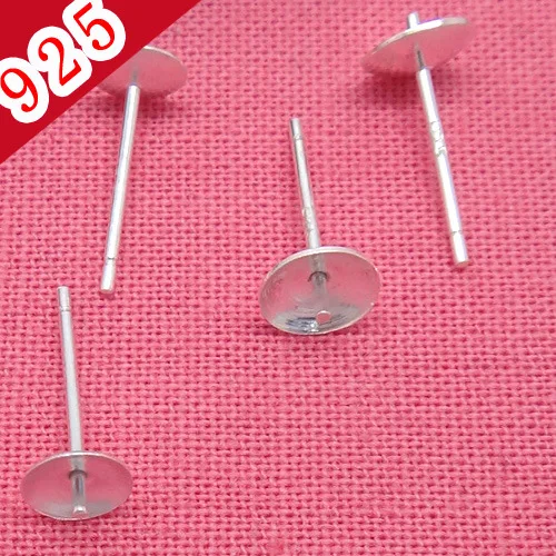 

10pcs 925 Sterling Silver Stud Earrings Post 3 4 5 6mm Circle Pearls Stone Pins Base Earrings Pins DIY Pearl Jewelry Accessories