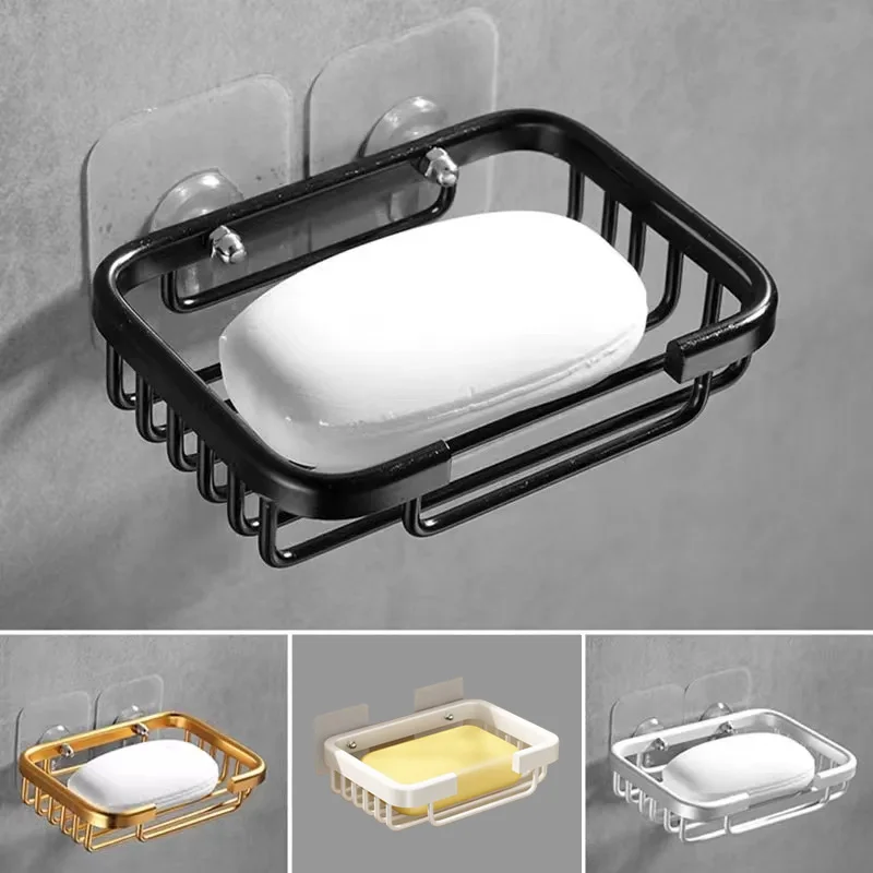 Drill Free Soap Dish Holder Wall Mounted Storage Rack Holder Kitchen Sponge Storage Shelf Bathroom Soap Basket 1 Pcs soap holder soap dish rack