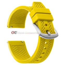 Premium Universal Diving Silicone Watch Strap - Waterproof Sports Quick Release Bracelet - 22mm (Yellow - Silver)