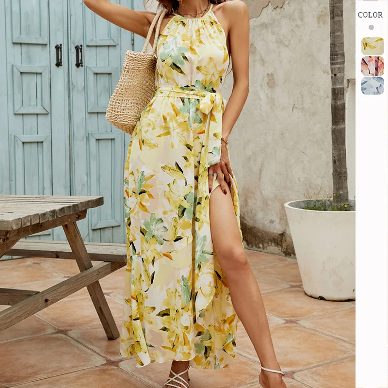 

2023 Self-Imposed Live Shot New Summer Midi Dress Slim Fit Print Holiday Dress