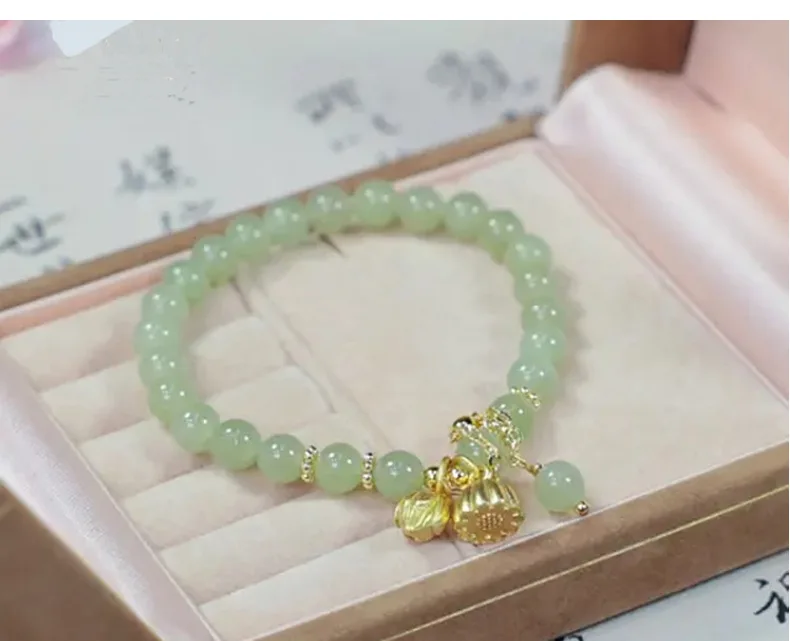 6MM Einzelring Lotus Anhänger Grün Weiß Handschnur Natürliche Kleine Frische Ornamente Hetian Jade Armband Frauen Geburtstagsgeschenk – Detail 13