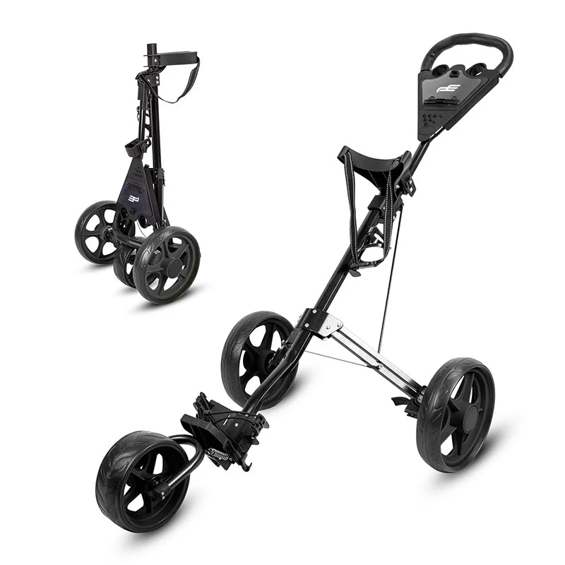PLAYEAGLE Foldable 3 Wheels Push Swivel Pull Cart Golf Trolley with Umbrella Stand Golf Cart Bag Carrier
