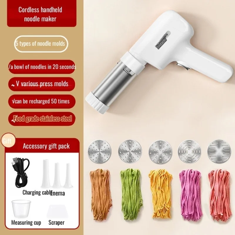 5-in-1 Electric Pasta Machine Maker Handheld Portable Cordless Noodle Machine Homemade Spaghetti Ramen Home Kitchen Appliances