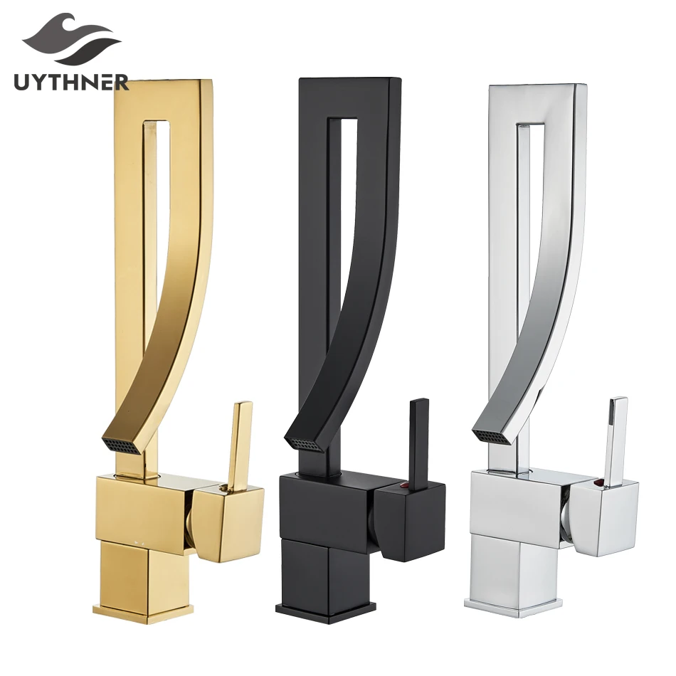 Uythner 황동 대야 수도꼭지, 폭포 대야 탭, 싱글 핸들, 핫 콜드 믹서, 욕실 싱크대, 세면대 크레인, 패션