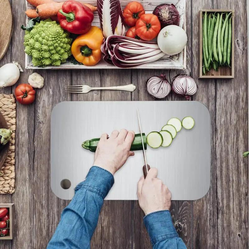 hot sale Kitchen Titanium Cutting Boards For 304 Stainless Steel Thickened Double-Sided Food Grade Portable Fruit Meat Chopping