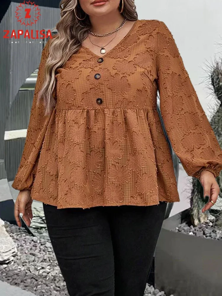 

Fashion Solid Color Jacquard T-Shirts for Women Patchwork Design Button Decor V-Neck Long Sleeve Autumn Slim Pullovers Top