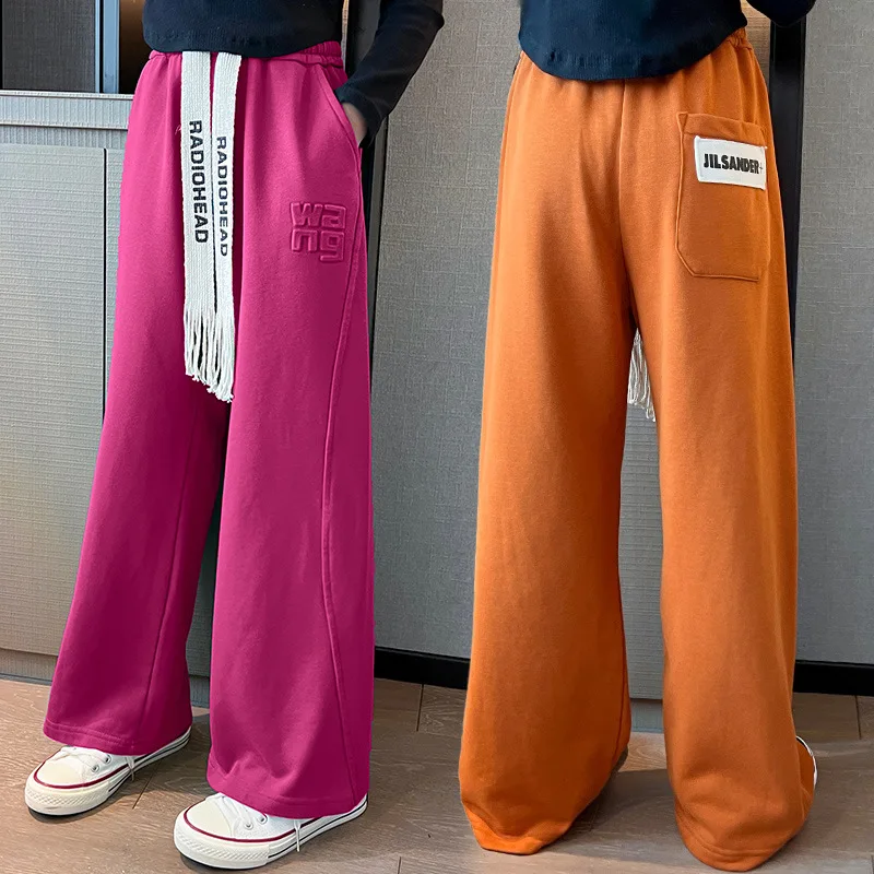 

Girls Pants For Straight Baggy Wide Leg Trousers Casual Pants High Waist Children Loose Knitted Wide Leg Trousers