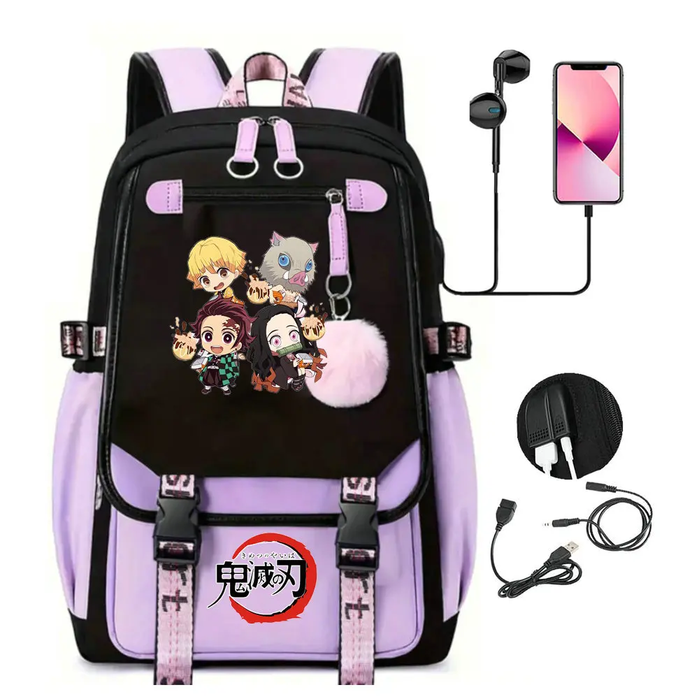 Children Students Backpack Demon Slayer Nezuko Anime School Bag For Girl Teenager Canvas Laptop Back Pack Women Rucksack Cartoon Anime Backpack