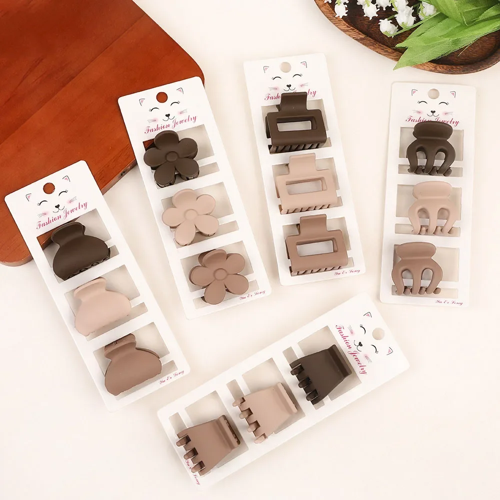 New Fashion Coffee Color Three-piece Set Frosted Geometric Hairpin Hair Clip Barrettes for Women Girl Hair Accessorie Headwear rattan woven balcony table and chair combination rattan chair three piece set balcony small tea table courtyard coffee table and