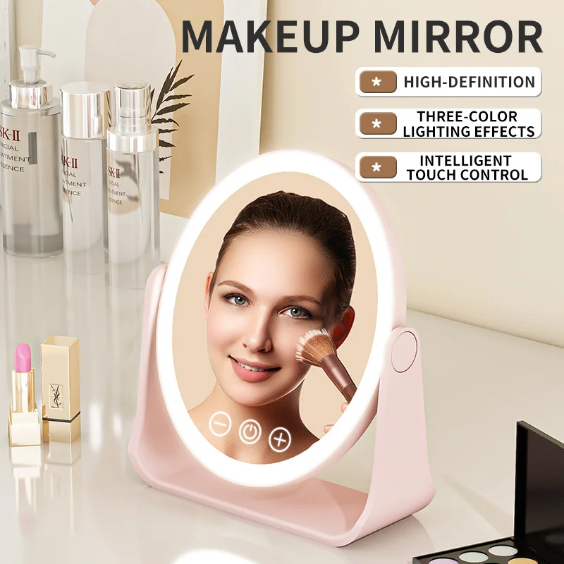 LED Makeup Mirror, Portable Flip Lighted Vanity Mirror with Touch Dimming, 3X Magnifier and Rechargeable Design for Desk