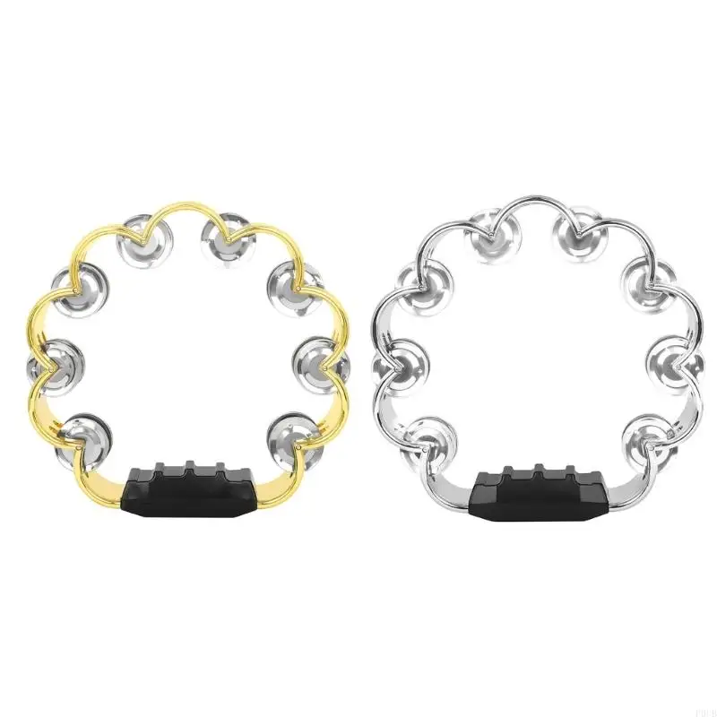 P0UB Double Row Tambourine Flower Form Musical Tambourine Metal Bells Handheld Party Percussion Drum Instruments