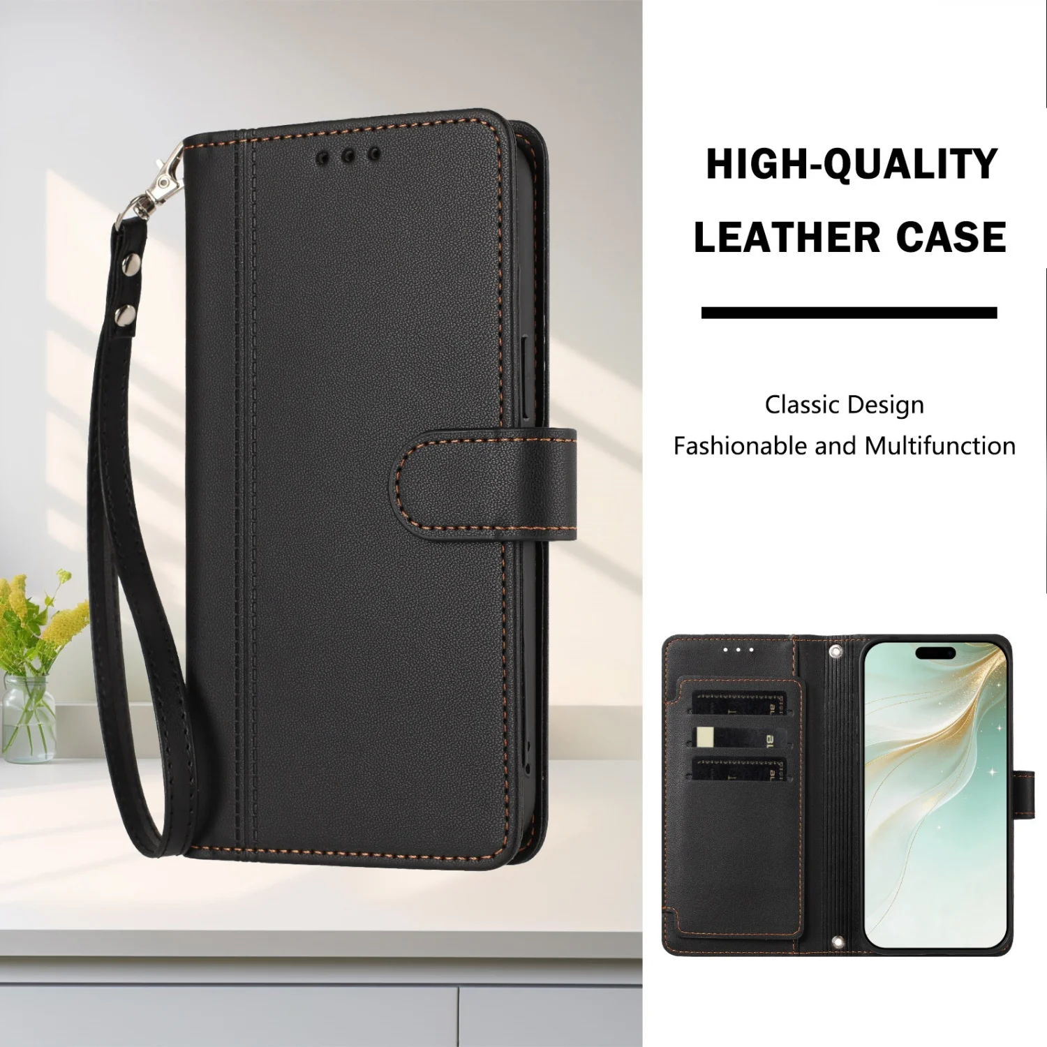 Premium PU Leather Flip Phone Case with Card Holder and Wallet Cover