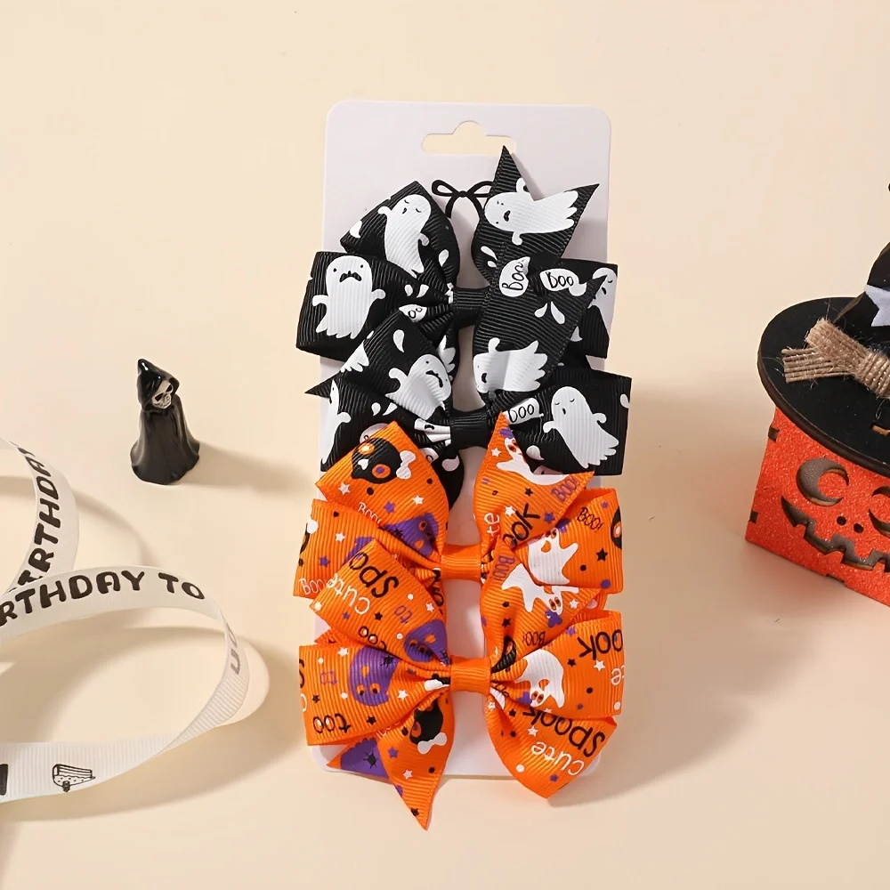 4/12 Stücke Kürbis Halloween Ripsband Haarbögen Haarspangen Mädchen Haarspangen Haarnadeln Kinder Haarschmuck Set Geschenke – Detail 18