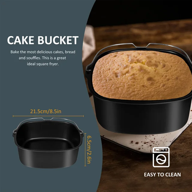 9 Db Air Fryer Tartozékok Négyzet Alakú Lég Sütő Süteményekkel És Pizza Serpenyővel 304 Rozsdamentes Acél Nyársaló Olajkefe - Image 3