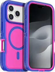 Heavy Duty Shock Absorption Full Body Protective Silicone Rubber Case for iPhone 15 Pro Max (Blue Pink)
