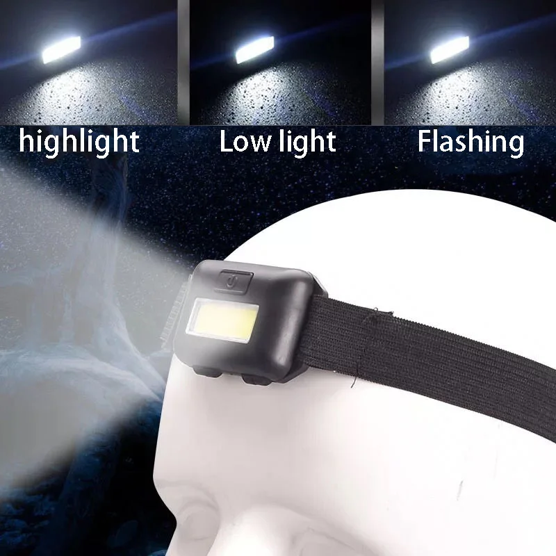 3 Modes Mini Portable COB Head Flashlight Outdoor Waterproof Night Riding Fishing Headlamp Battery Powered (no Battery)