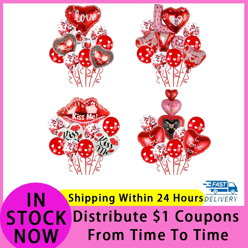 

Wedding Balloons Valentines Day Bouquet Heart Shape Drop Shipping Foil Balloons Kits For Anniversary Party Decoration Supplies