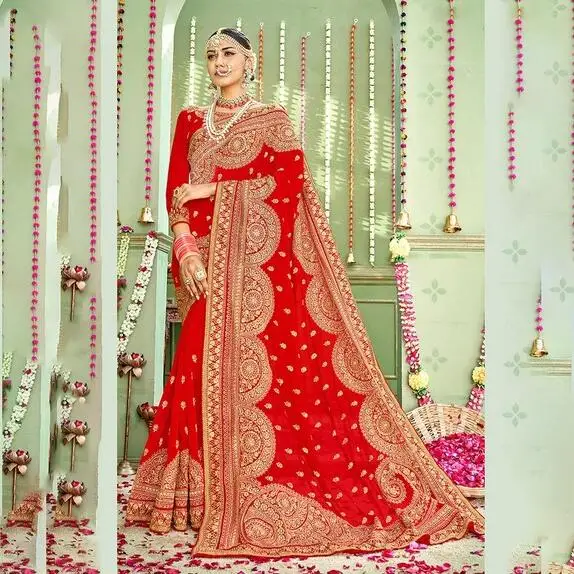 Weaving Banarasi Silk Red Trendy Saree buy online -