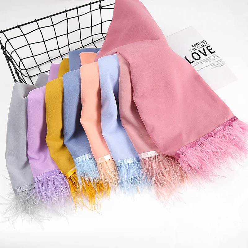 Feather Tassel Chiffon Hijab Veil Ramadan Long Scarf Shawl Women Beach Summer Headscarf Outdoor Windproof Muslim Head Wrap 2023 necklace pendant scarf muslim veil chiffon ethnic style scarf shawl garment accessories neck ornament woman