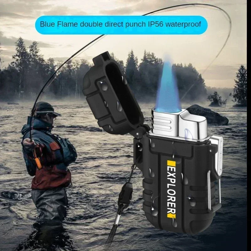 Waterproof Jet Gas Lighter Portable Outdoor Torch Butane Turbo Cigar Cigarette Lighter Smoke Survival Tool Windproof Camping Bbq Lighter Butane Gas Lighter Cigarette Lighter