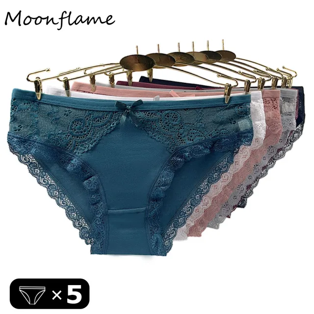 Moonflame 5 Pcs Girls Low Rise Cotton Briefs Sexy Lace Women's Panties - Image 4