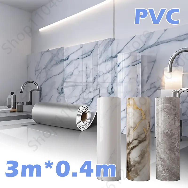 สติ๊กเกอร์ติดผนังลายหินอ่อนแบบมีกาวในตัว วัสดุ PVC กันน้ำ ลอกออกได้ สำหรับตกแต่งกระเบื้องห้องครัวและห้องน้ำ 1